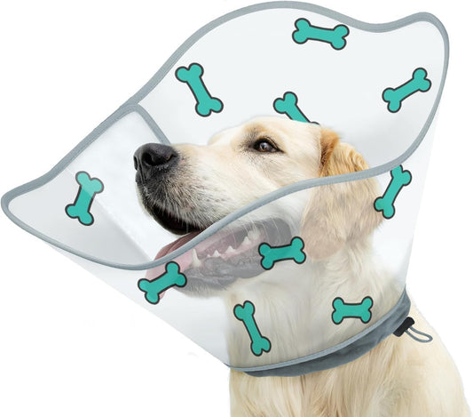 Elizabethan Dog Cone Collar to Stop Licking, Soft Neck Trim,Adjustable Plastic Pet Cone for Dogs after Surgery Recovery,Comfortable Fit for Small Medium Large Dogs,Bone-L