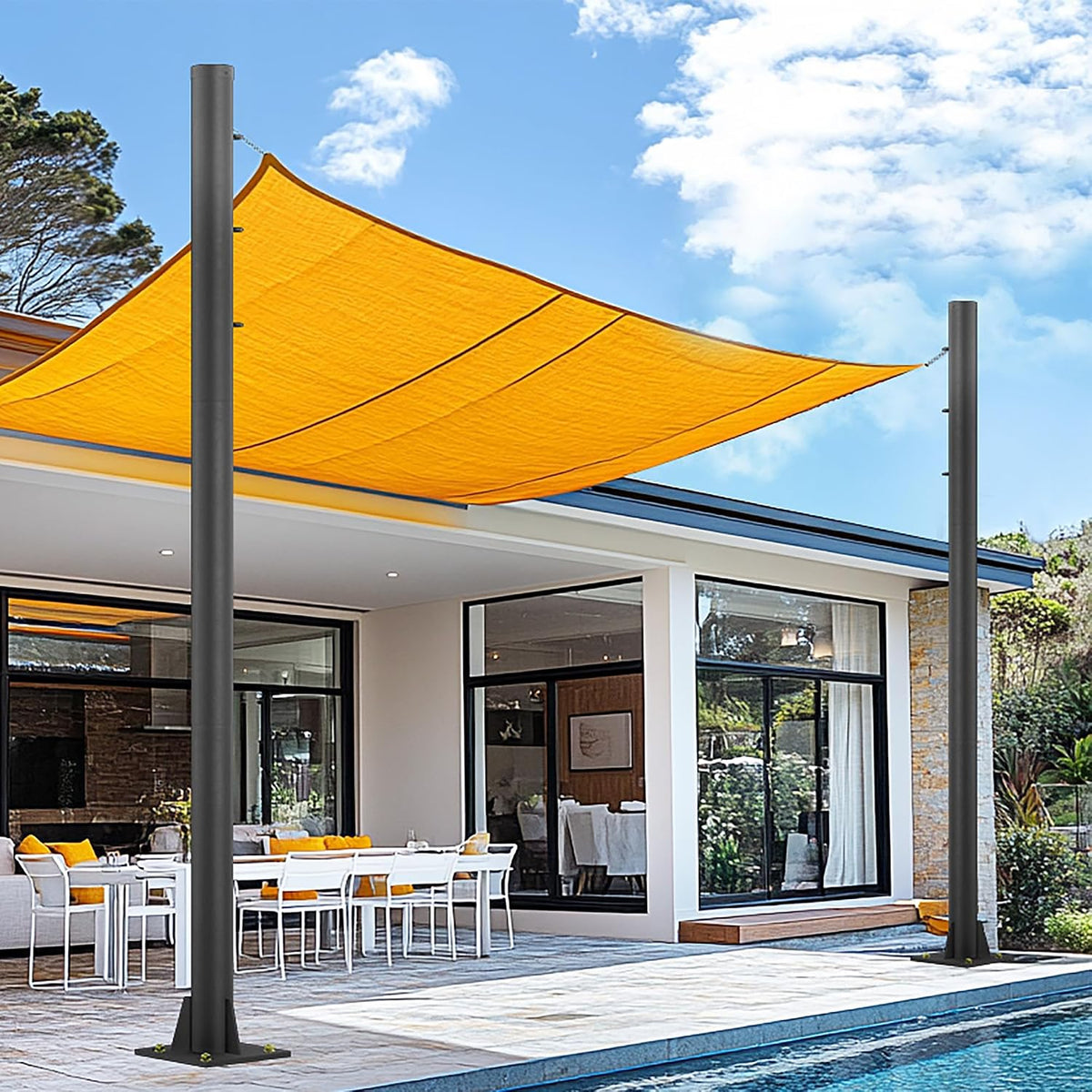 2 Pack Shade Sail Poles, 10 FT Outdoor Sun Shade Poles for Deck, 2.4" Diameter Steel Heavy Duty Shade Pole Kit for Outdoor Shade in Ground and Backyards, Patio, Deck, Black Three Ring Sun Shade Pole