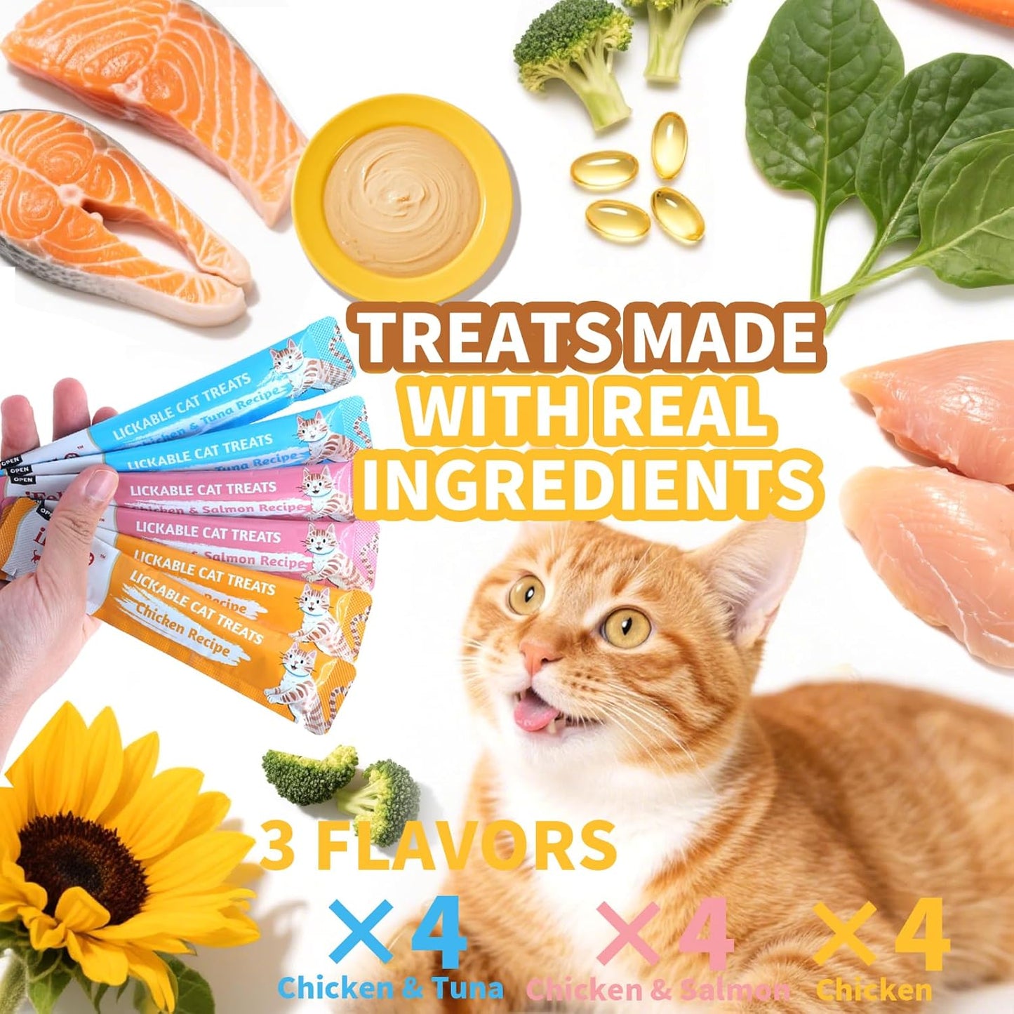 IFELLO Cat Treats, High-Meat High-Moisture Lickable Cat Treats, Variety Pack – Real Chicken & Seafood – Silky Creamy Purée – Grain-Free (15G Each | 12 Tubes)