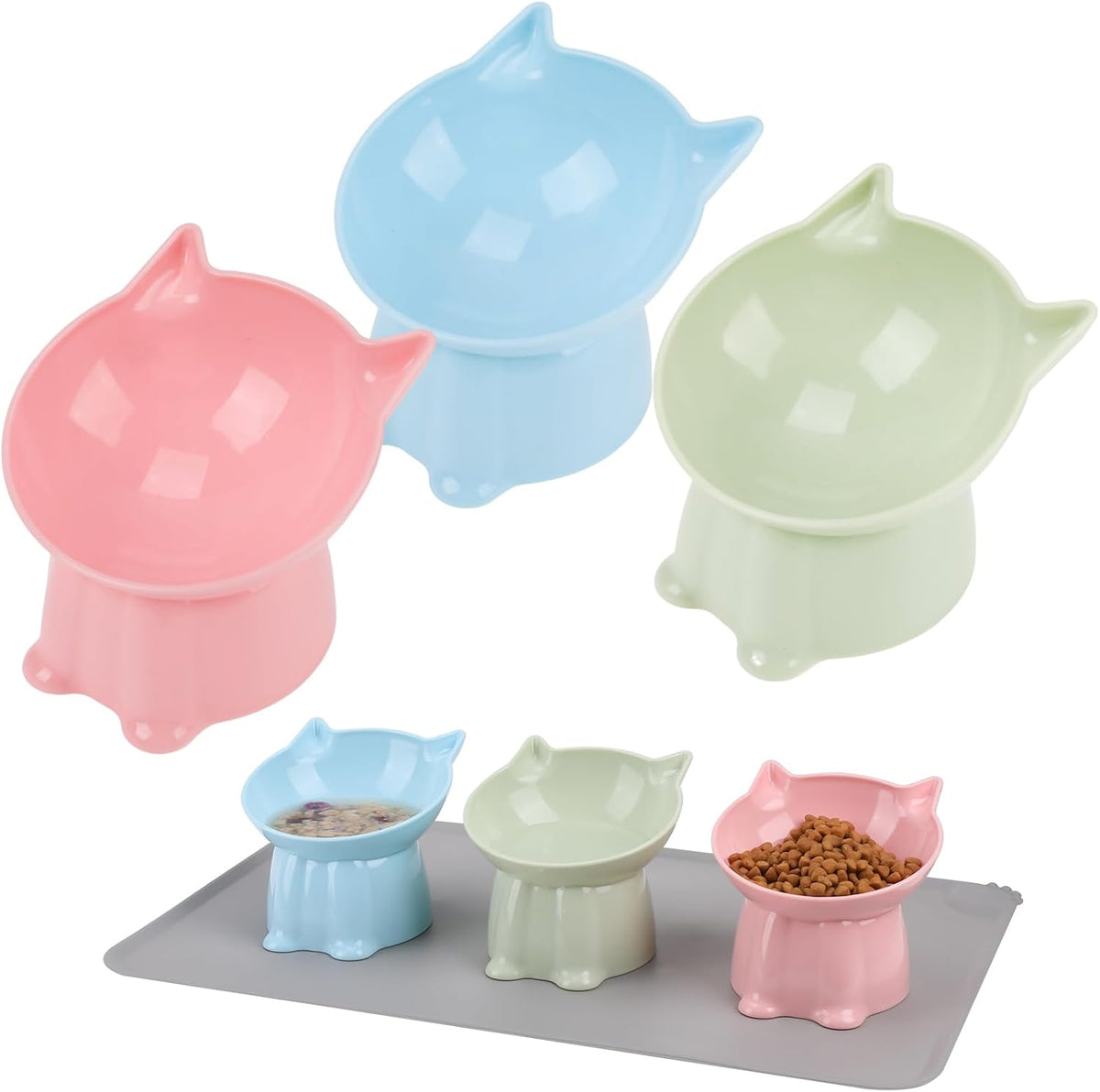 3 Pcs Raised Cat Bowl 15° Elevated Cat Food Bowl Tilted Cats Bowls,3 Colors