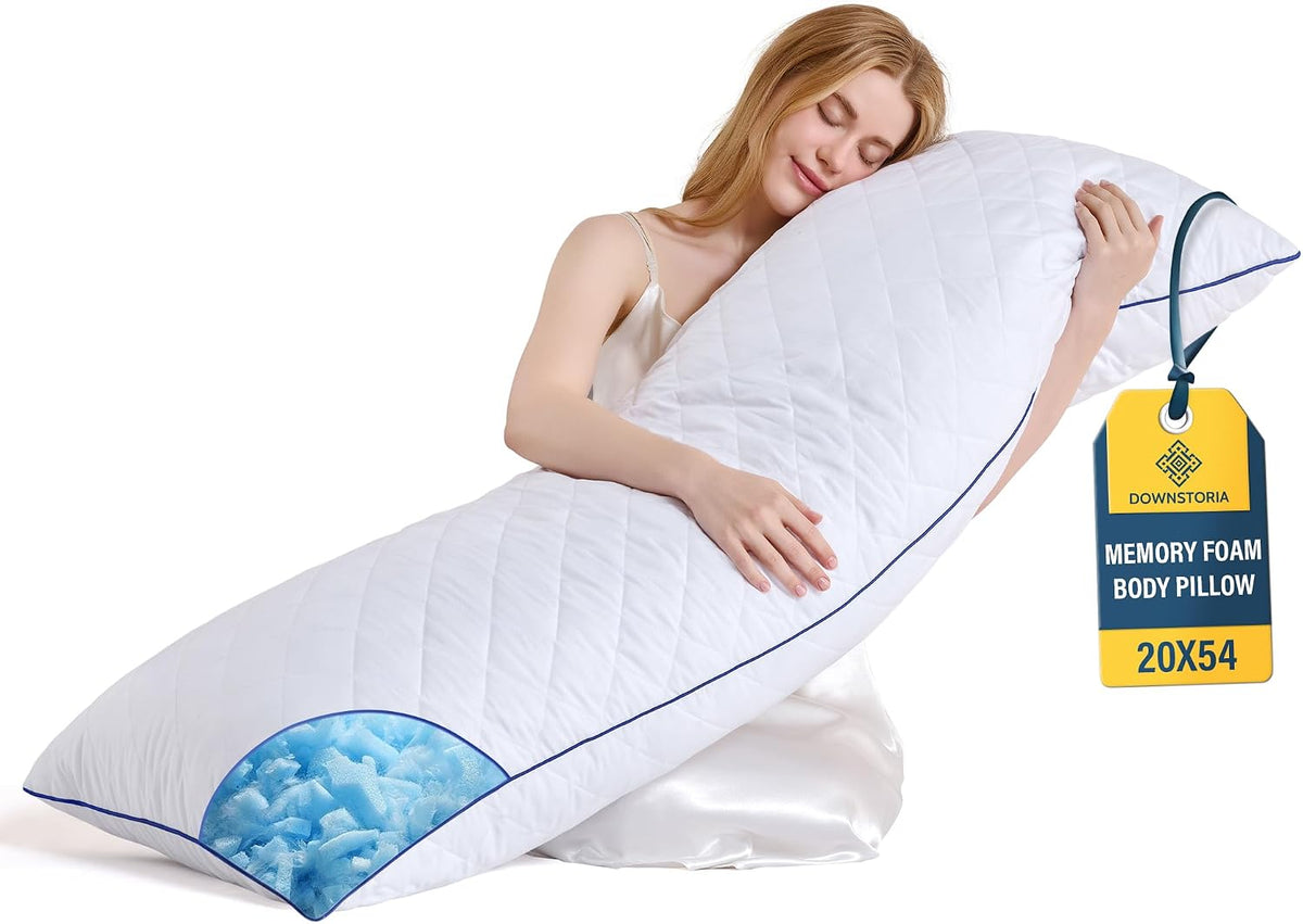 DOWNSTORIA Memory Foam Body Pillow for Adults, Full Long Pillow Insert for Side Sleepers, Breathable Soft Bed Pillows for Sleeping(White, 20 X 54 Inch)