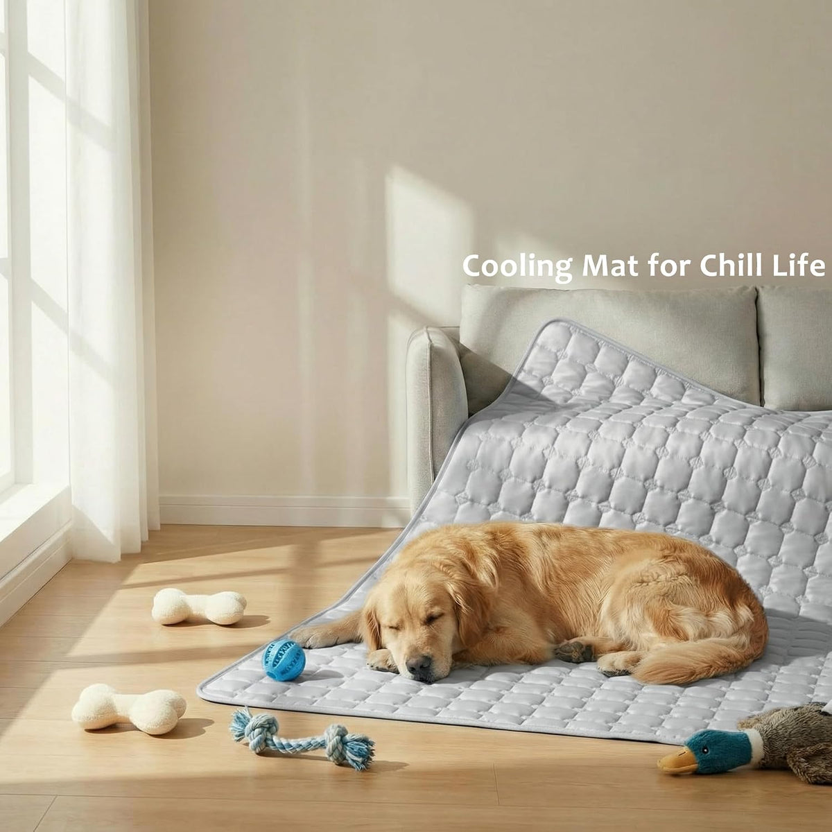 Funfurry Cooling Mat for Dogs，44"X32" Extra Large Pet Pad，Q-Max>0.5 Rapid Cooling Dense Weave Fabric，Washable Kennel Mat with Non-Slip Bottom (Light Grey, XL)