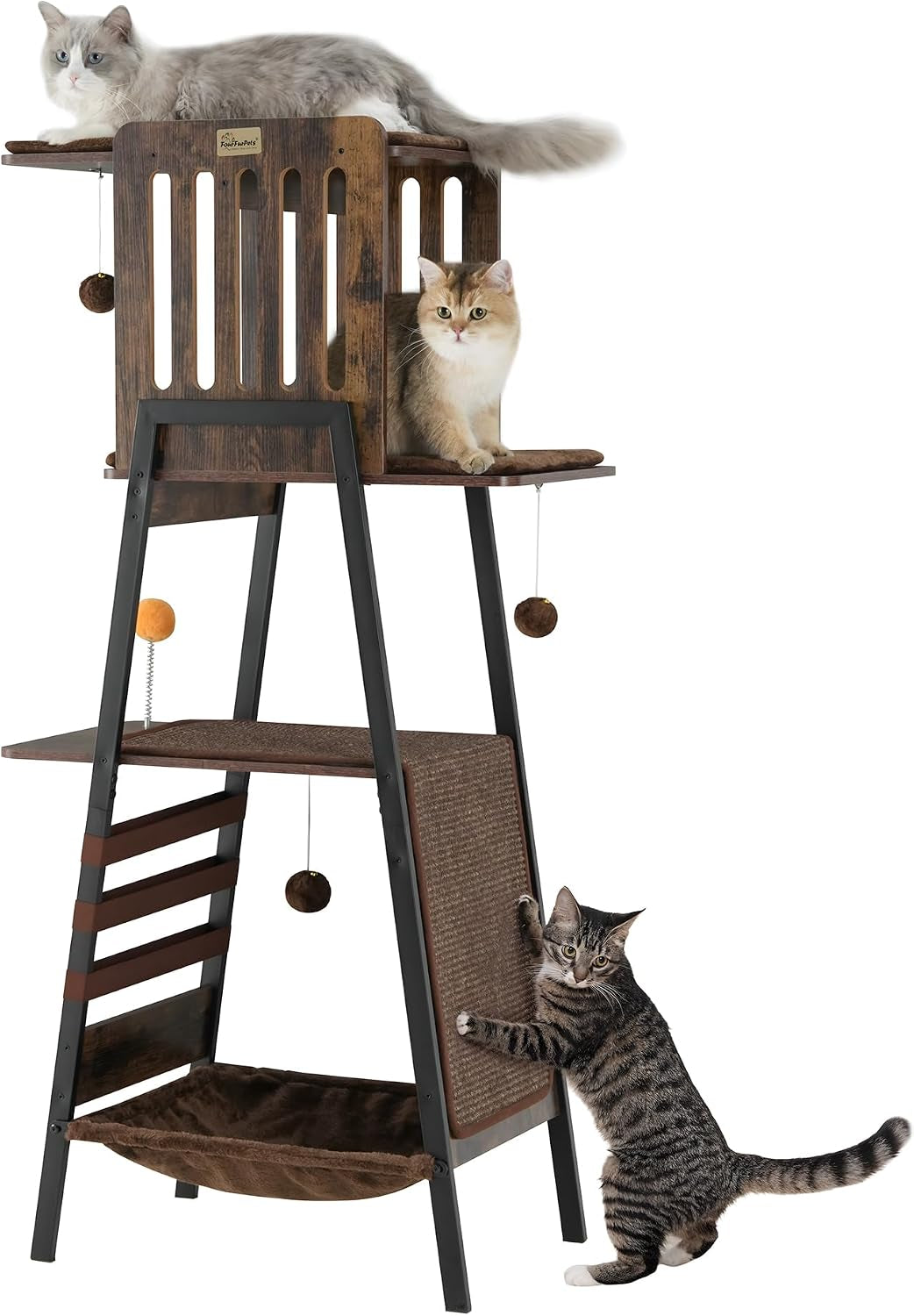 Fourfurpets Modern Cat Tree, 58-Inch Cat Tower for Large Cats, Big Hammock