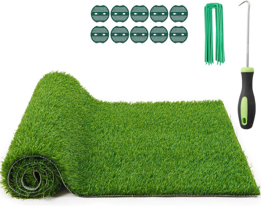 Realistic Artificial Grass Rug Indoor Outdoor: Fake Grass Turf with Drainage Holes, Pet-Friendly Dog Grass Mat, Perfect for Garden Lawn Balcony Patio Backyard Wedding Christmas Decoration, 3FT X5Ft
