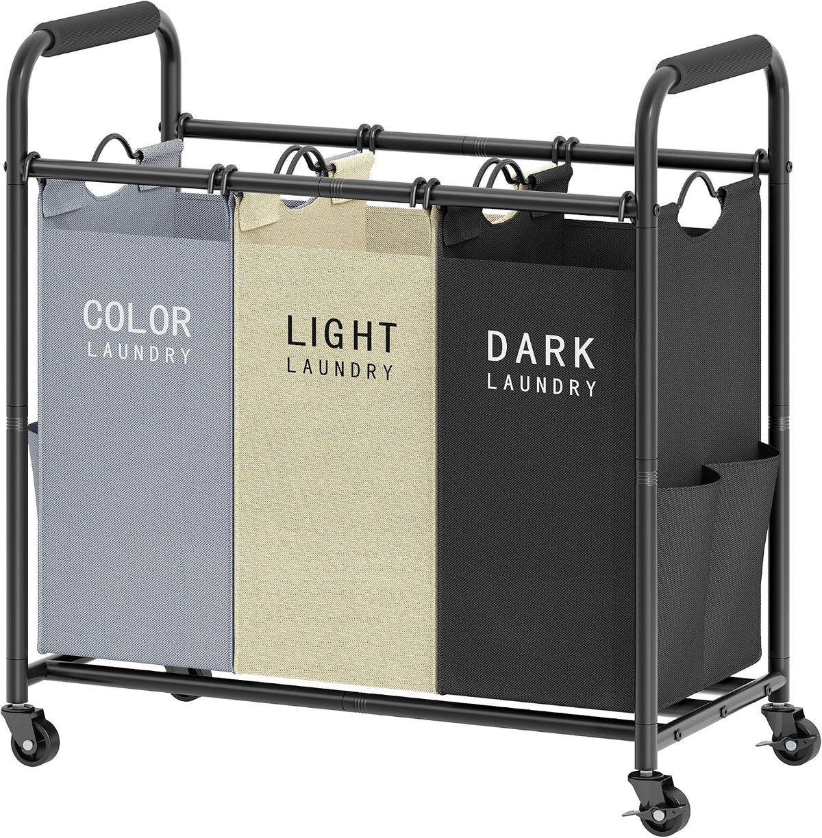 Tajsoon 3 Bag Laundry Sorter Cart, Laundry Hamper 3 Section, 3 Colors
