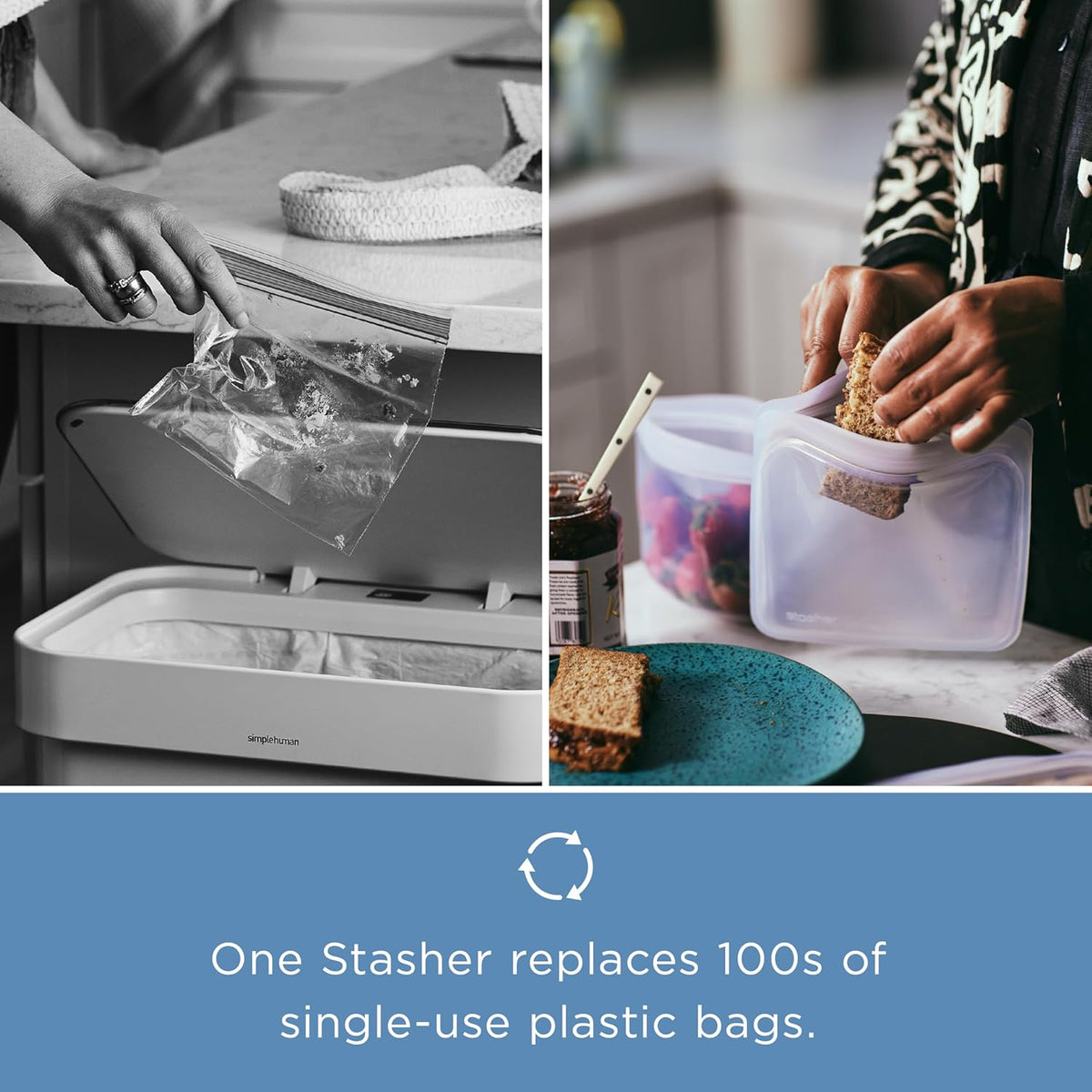 Stasher Premium Reusable Silicone Food Storage Bags, 3-Pack, Clear