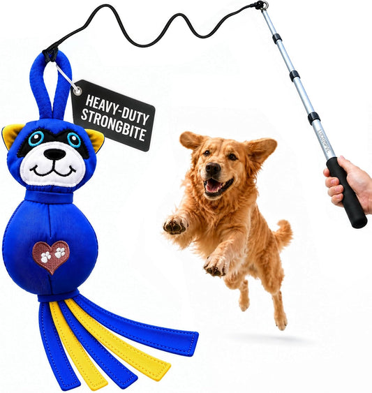 Flirt Pole for Dog Heavy Duty 35 Inch Teaser Wand with Raccoon Toy