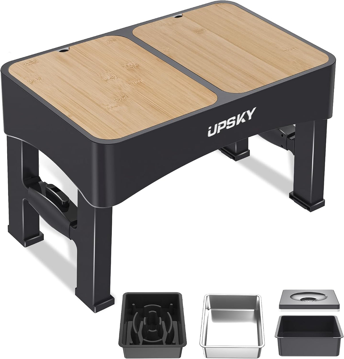 UPSKY 3-In-1 Elevated Dog Bowl with 2Pcs Lids, 4 Height Adjustable, Black