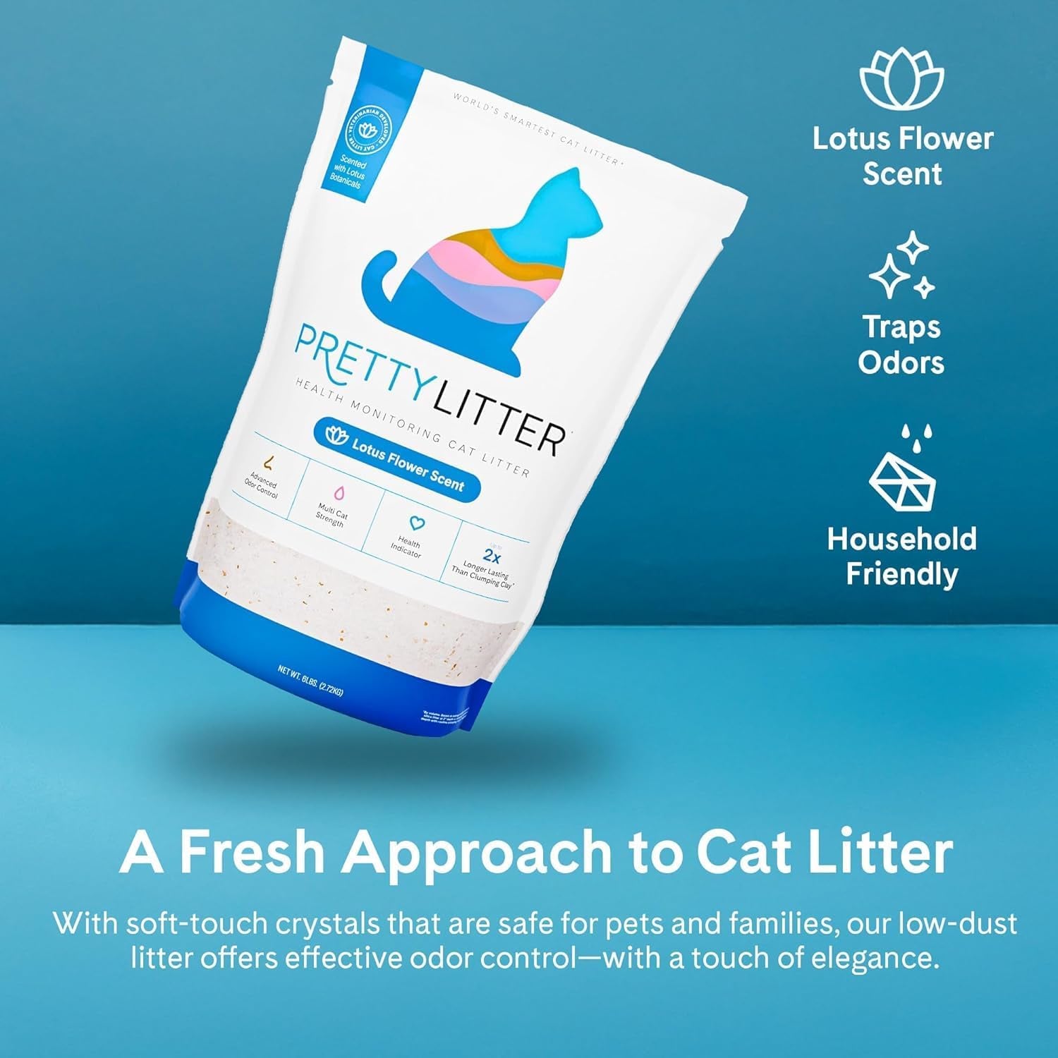 Prettylitter Health Monitoring Cat Litter (Lotus Flower, Non Clumping) | Lightweight & Low Tracking, Color Changing Silica Gel Crystals, Advanced Odor Control — 6 Lbs, Pack of 2 (Up to 2 Month Supply)