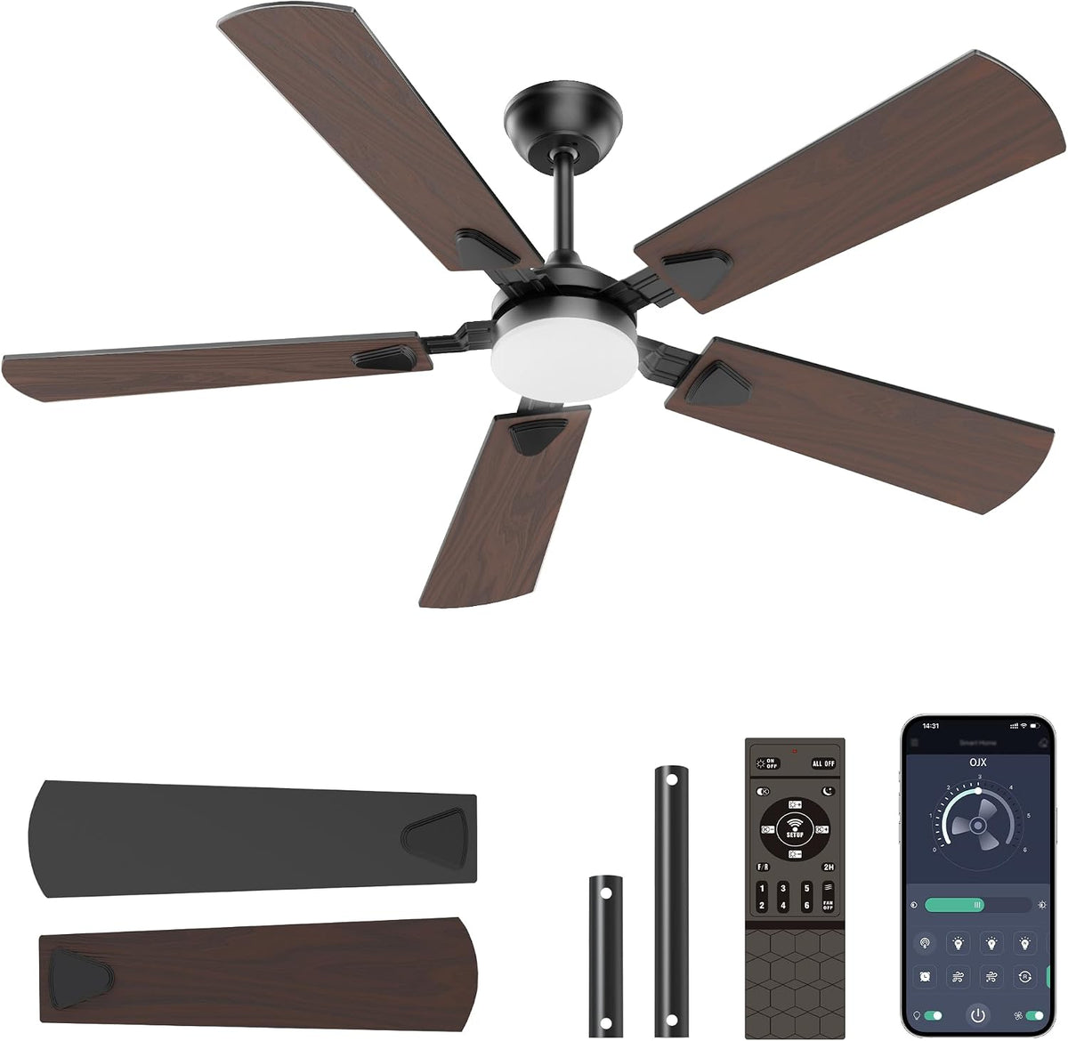 Ceiling Fans with Lights, 52 Inch Modern Ceiling Fans with Lights
