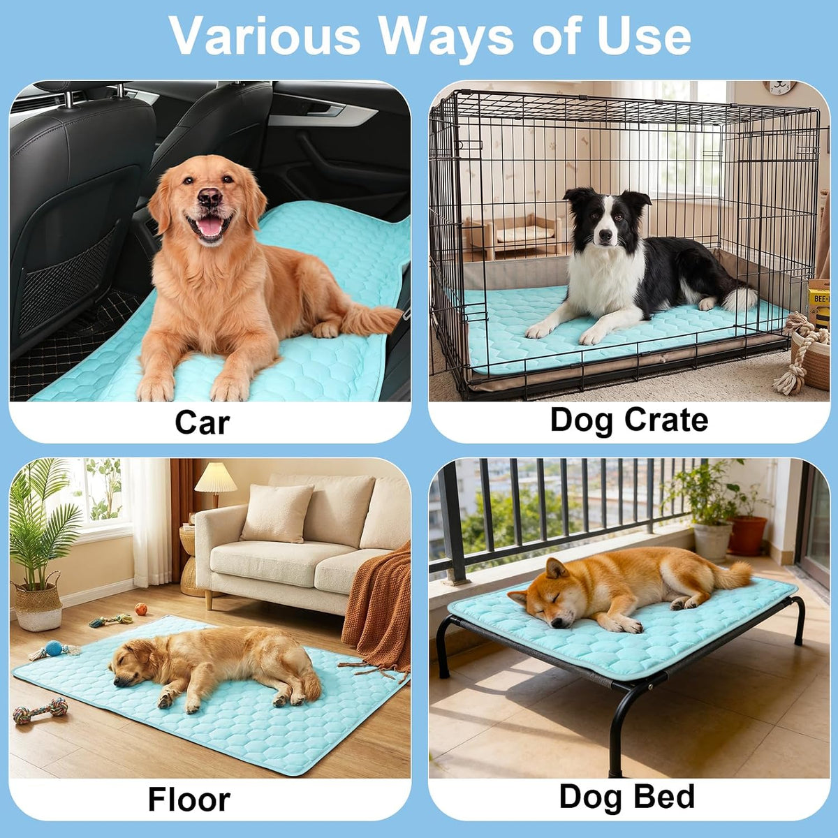 Vivifying Cooling Mat for Dogs, 40" X 30" Waterproof Reversible Dog Cooling Mat with Ice Silk, Thick & Durable Summer Blanket for Sofa, Bed, Crate, Car Seat (Cyan)