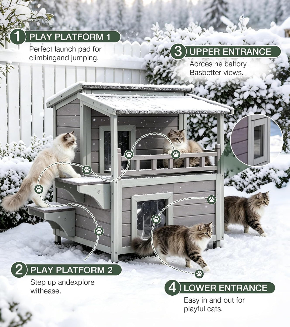 GUTINNEEN Large 2 Story Heated Cat House for outside Weatherproof