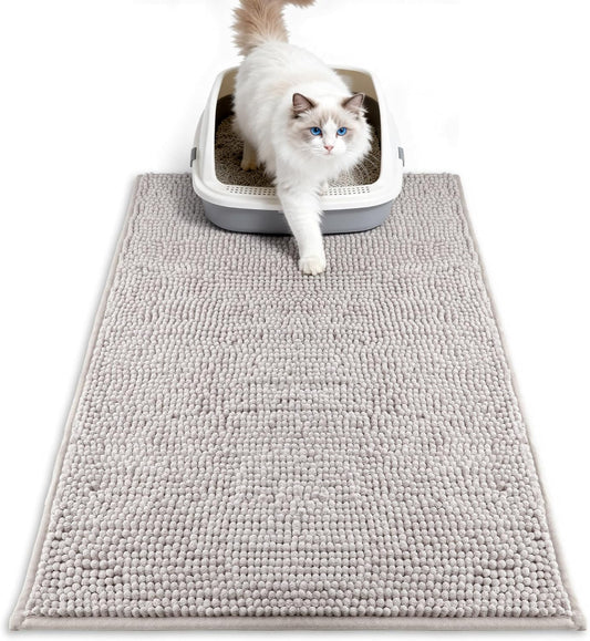 Pieviev Chenille Cat Litter Mat for Litter Box, 28"X22" Soft Ultra Absorbent Mat, Waterproof & Non-Slip, Easy to Clean Litter Trapping Mat for Indoor Cats, Gray