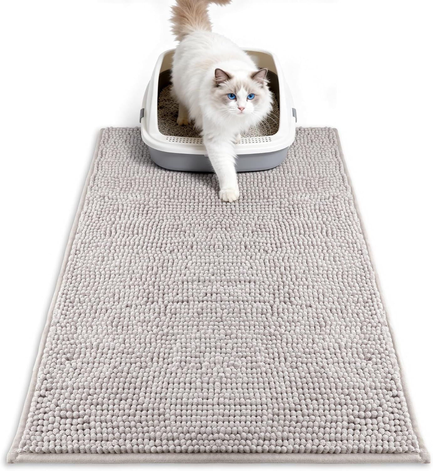 Pieviev Chenille Cat Litter Mat for Litter Box, 28"X22" Soft Ultra Absorbent Mat, Waterproof & Non-Slip, Easy to Clean Litter Trapping Mat for Indoor Cats, Gray