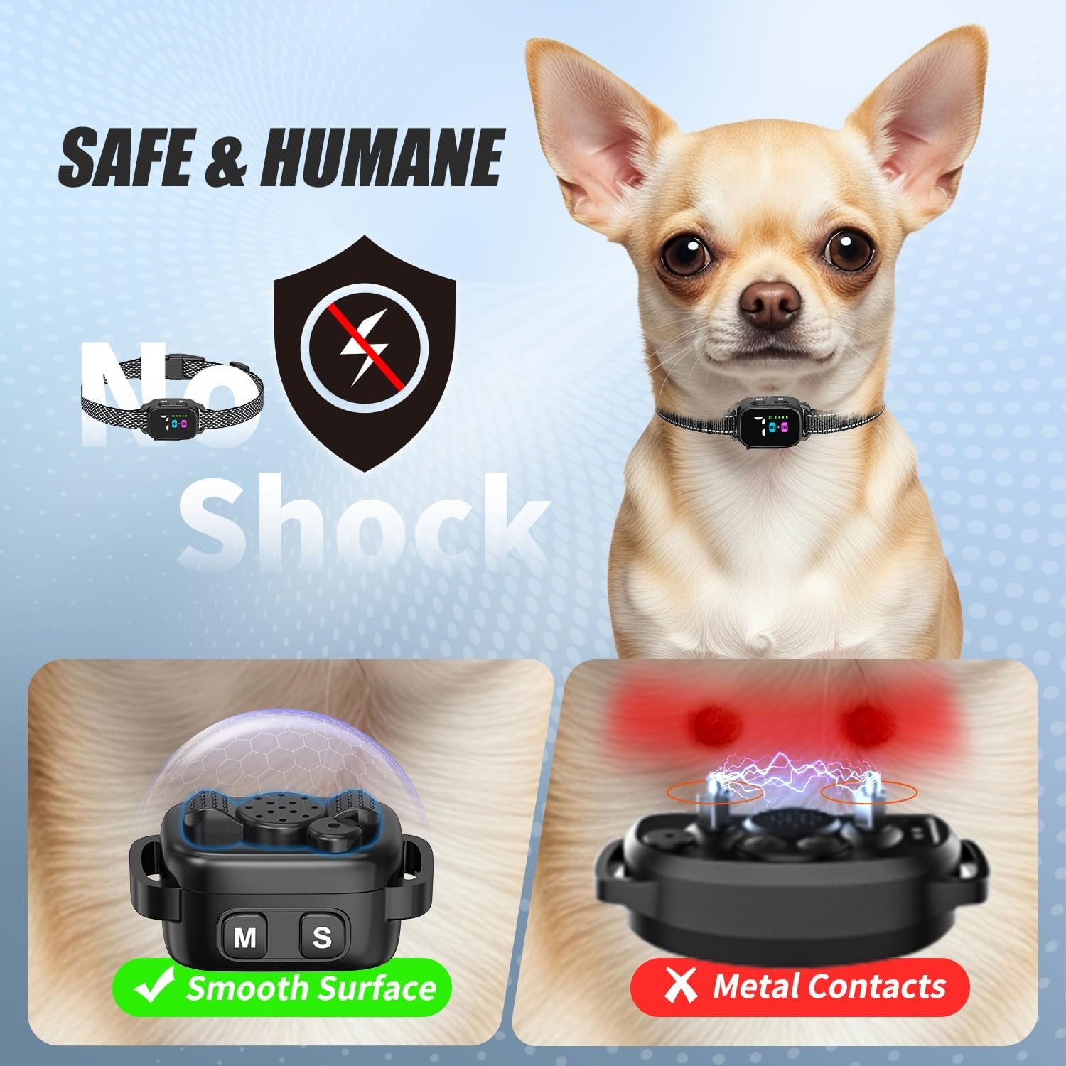 Anti Bark Collar for Small Dogs 2 Pack, No Shock Bark Collar with Beep & Vibration, 7 Sensitivity Levels, Smart Bark Detection, Rechargeable IP67 Waterproof Bark Collar for Small Dogs 5-30Lbs