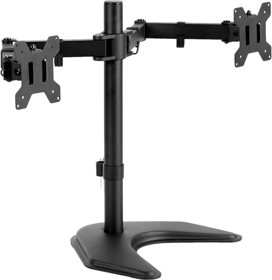 VIVO STAND-V002F Dual LED LCD Monitor Free-Standing Desk Stand for 2 Screens up to 27 Inch Heavy-Duty Fully Adjustable Arms with Max VESA 100X100Mm