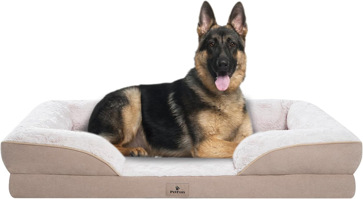 XL Orthopedic Dog Beds Large Sized Dog - Washable Large Dog Cat Bed Waterproof, Comfort Dogs Couch Sofa with Washable Removable Cover, Pet Bed with Nonskid Bottom, 42'', Beige