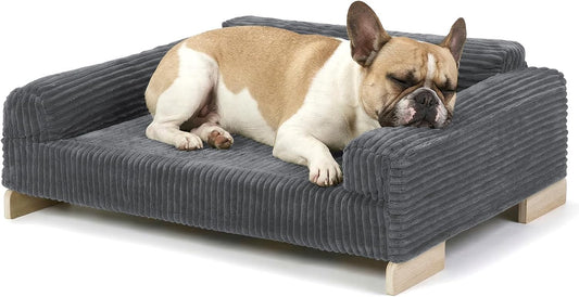 Veehoo Elevated Dog Bed Indoor, Wood Furniture Style Dog Couch Sofa | Small Medium Dogs Sofa, Sturdy Wood Frame, Washable Cover, Easy Assembly, Supportive Foam