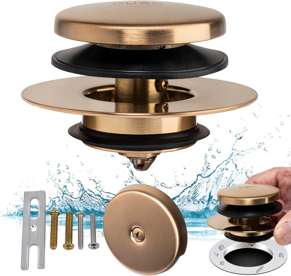 Champagne Bronze Universal Tub Drain Tip Toe Tub Conversion Kit Assembly, Artiwell EZ Installation Bathtub Drain Replacement Trim Kit with 1-Hole Overflow Face Plate and Pop-Up Tub Stopper