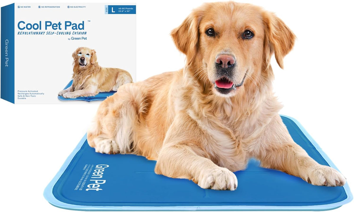The Green Pet Shop Cool Pet Pad - Large, Blue - Self-Cooling, Pressure Activated Mat for Dogs & Cats from 46-80 Lbs - Non-Toxic Gel, No Water Needed