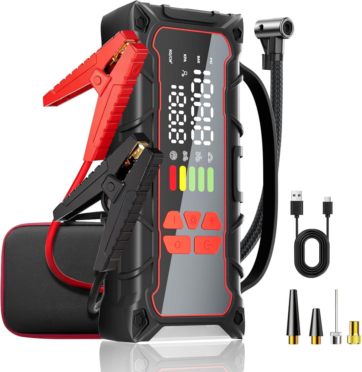 5000A Car Battery Jump Starter with Portable Tire Inflator 160PSI, Car Battery Charger 7.0L Gas/6.0L Diesel, Jump Box Power Bank& Jumper Cables for Car