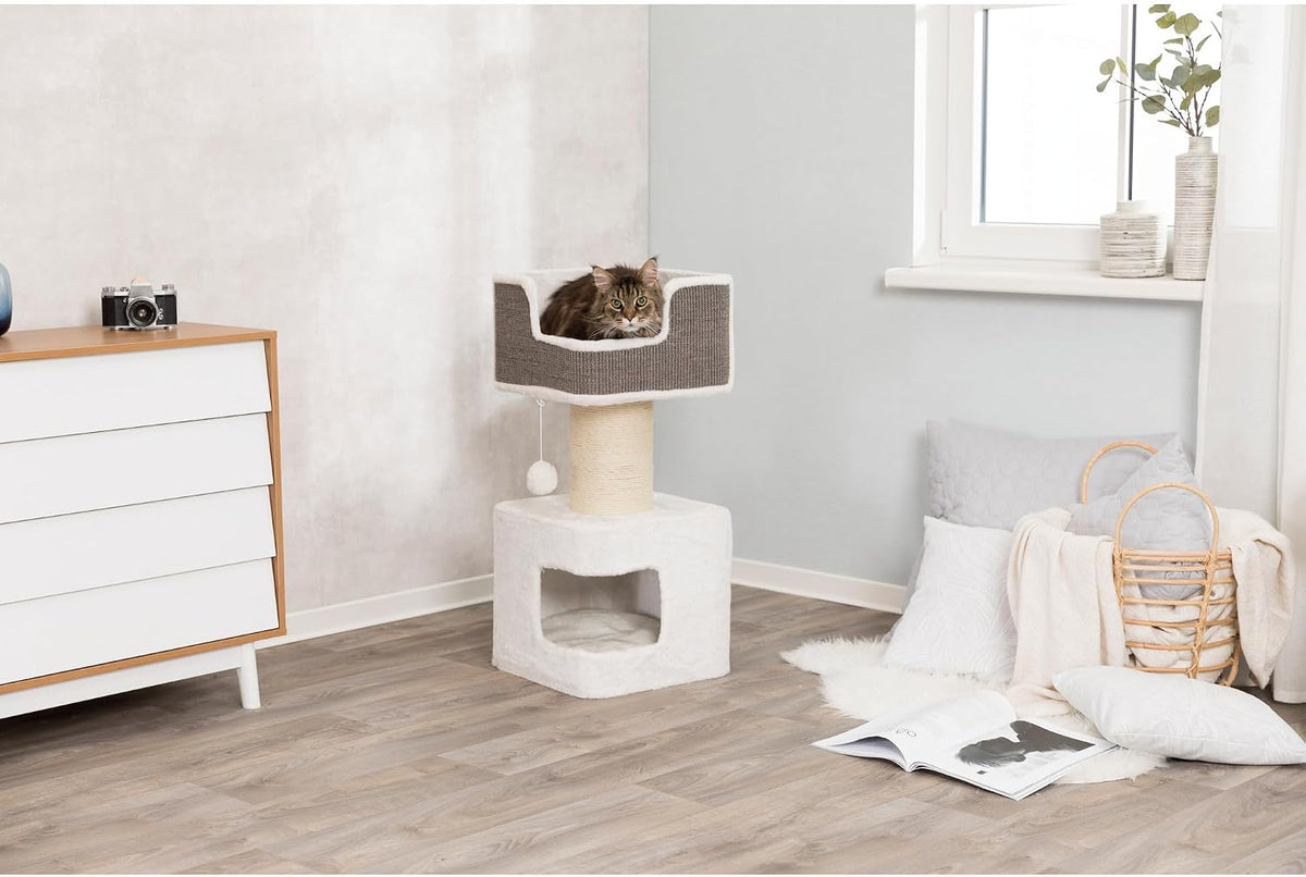 Trixie Ava Cat Tree – Cat Tower with Condo & Thick Scratching Post, Includes Removable Cushions – Indoor Cat Furniture for Scratching & Climbing – Gray, 16.5" X 16.5" X 33.9"