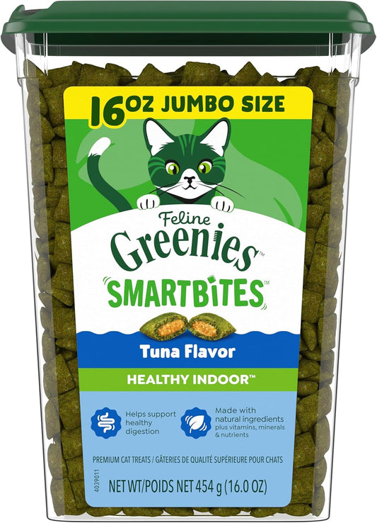 Greenies Feline Smartbites, Cat Treats Healthy Recipe, Indoor Cat Treats, Tuna Flavor, 16 Oz. Tub