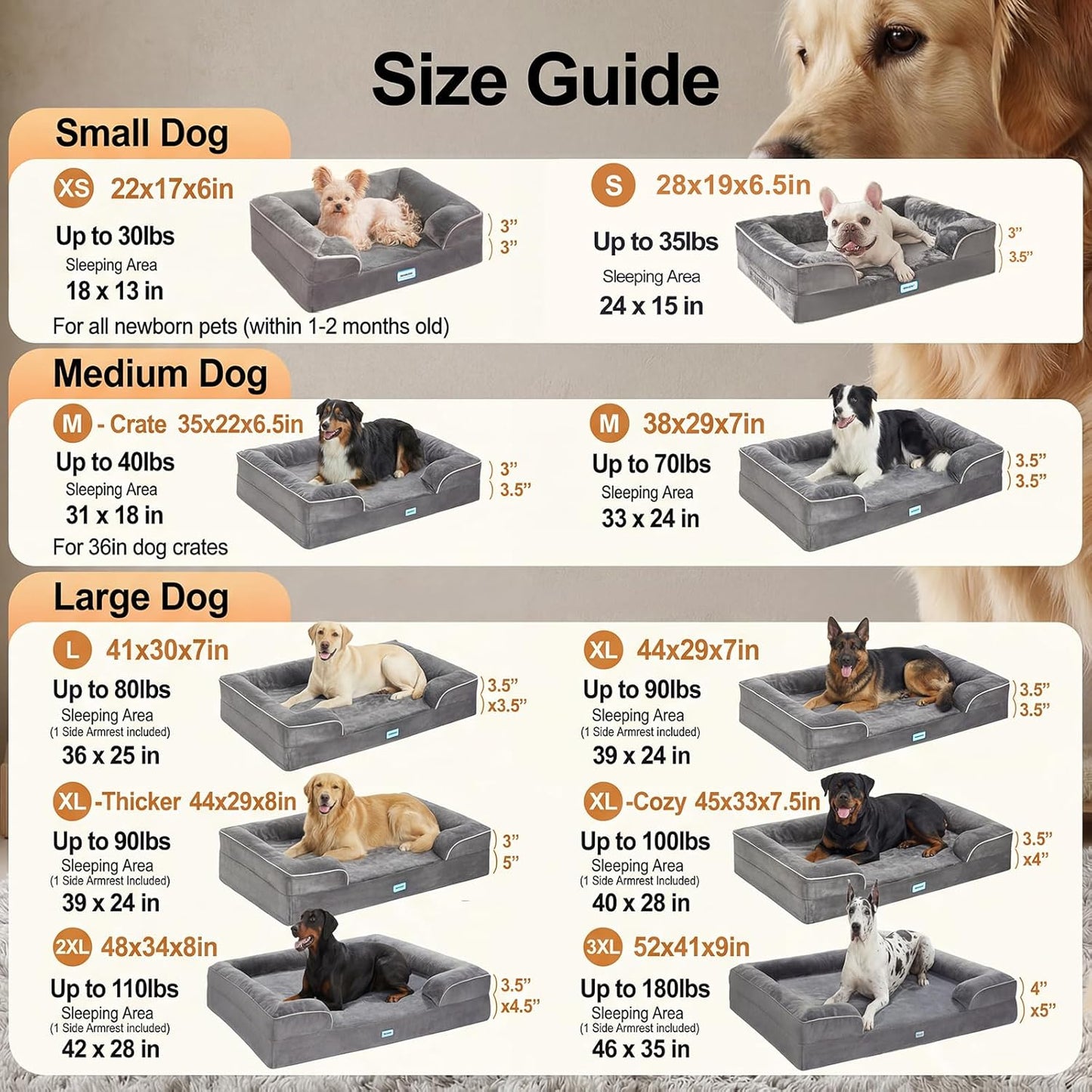 Ohgeni Orthopedic Dog Bed Couch Big Cat Sofa for Extra Large Sized Pets with Memory Foam, Machine-Washable Waterproof Removable Cover, Soft Comfortable Fabric, 44-Inch (Gray)