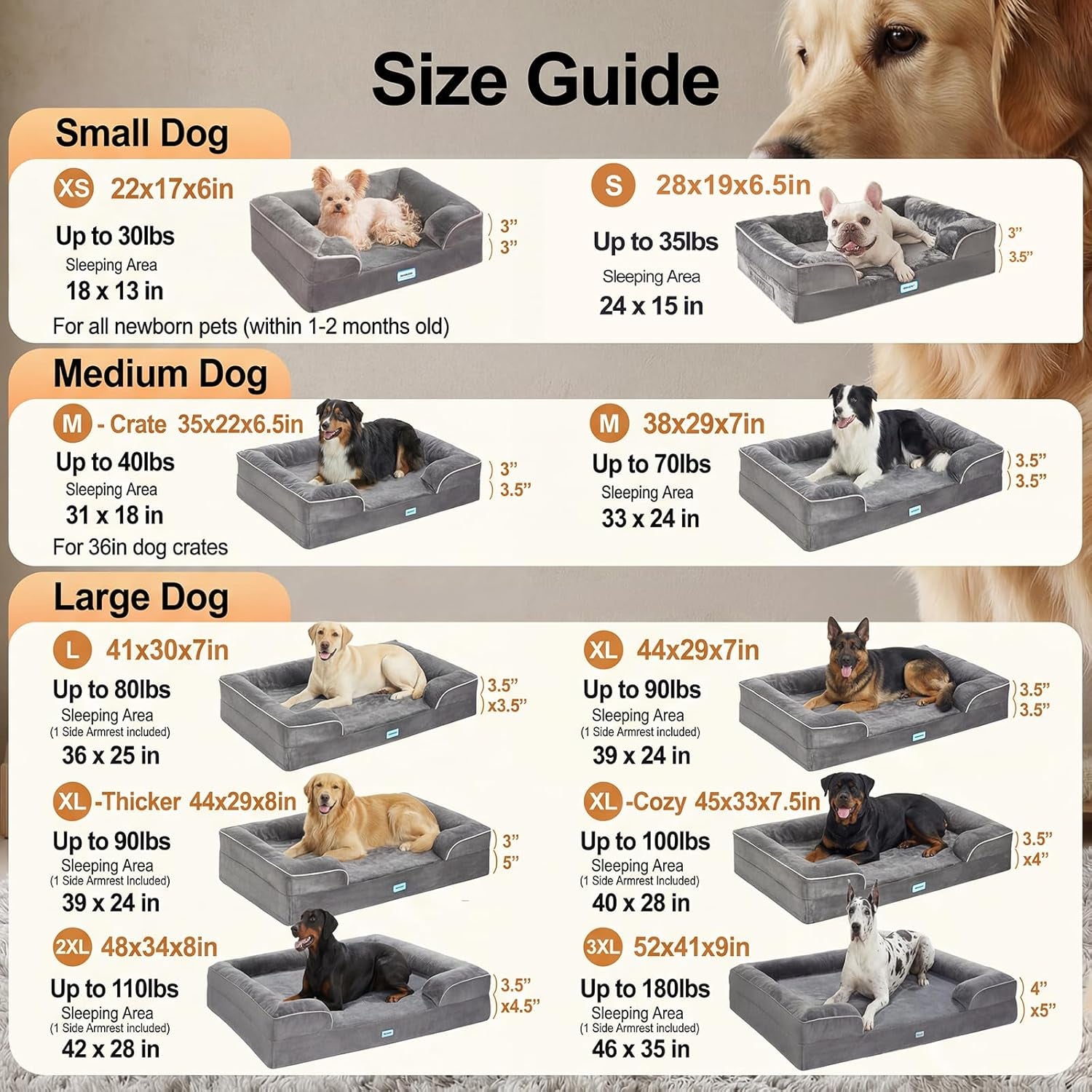 Ohgeni Orthopedic Dog Bed Couch Big Cat Sofa for Extra Large Sized Pets with Memory Foam, Machine-Washable Waterproof Removable Cover, Soft Comfortable Fabric, 44-Inch (Gray)