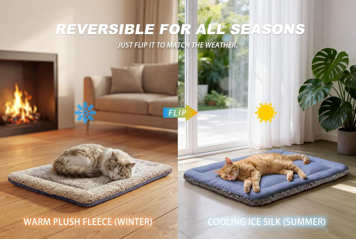 Self Warming Cat Bed, Reversible Cooling Mat for Cats, Dark Blue, 24X36 In