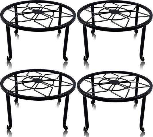 Yosager 4 Pack Metal Plant Stands for Flower Pot, Heavy Duty Black Iron Potted Stand Holder, Indoor Outdoor Rustproof Metal Planter Container round Supports Display Rack for Home & Garden Decor