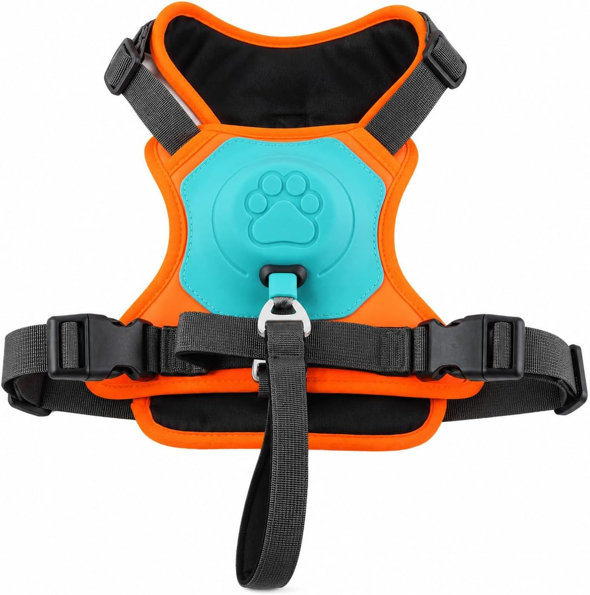 All-In-One Adjustable Harness with Retractable Leash, Soft Padded Dog Harness, Secure Buckles, Comfortable Fit for Daily Walks, Blue and Orange - Small