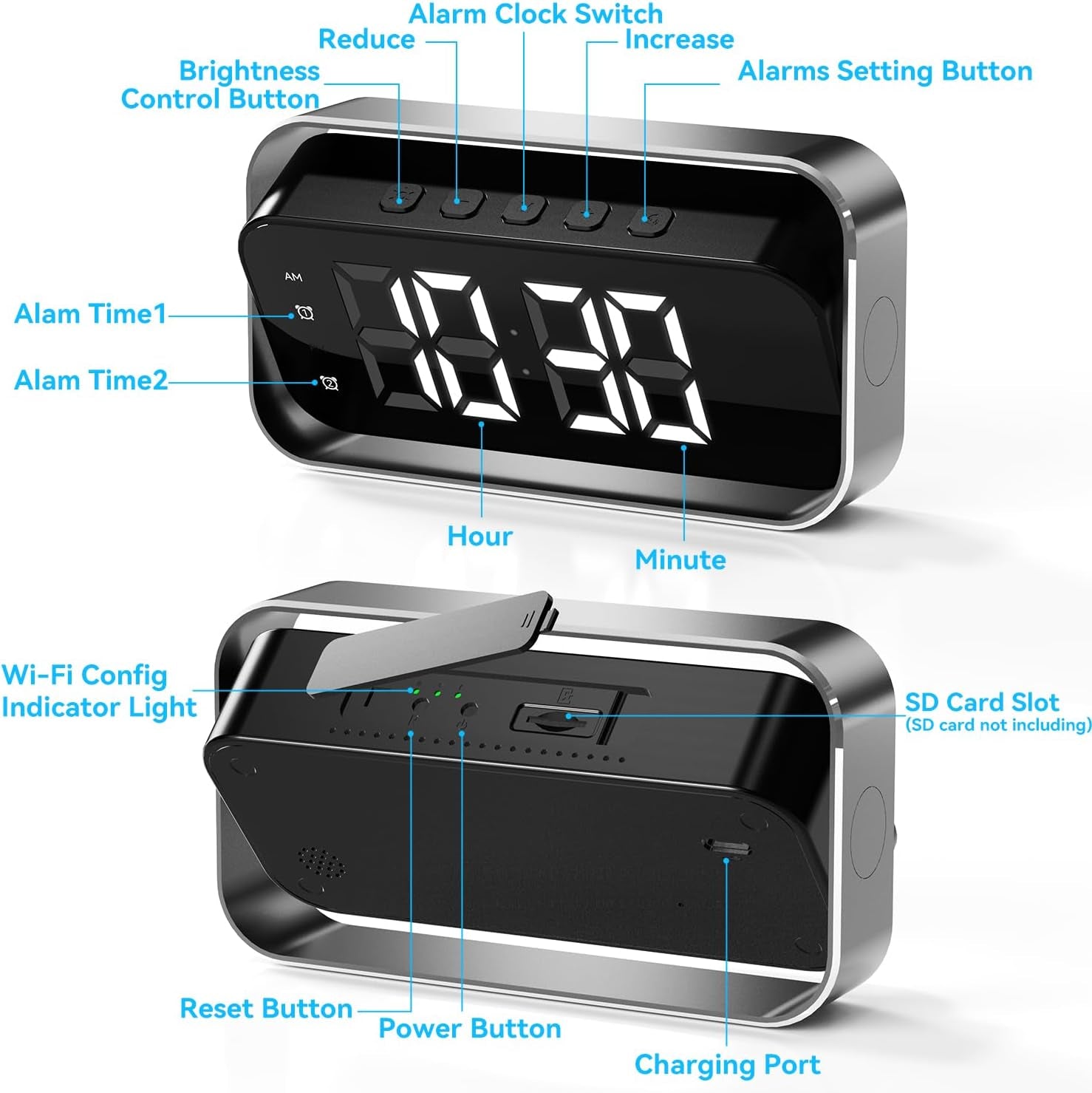 4K FHD Security Mini Camera Alarm Clock, 2.4G&5G Wifi Nanny Cam with Night Vision and Motion Detection Alert, Wide Angle Surveillance Camera for Pet Baby Monitoring, APP Remote Control by Mobile Phone