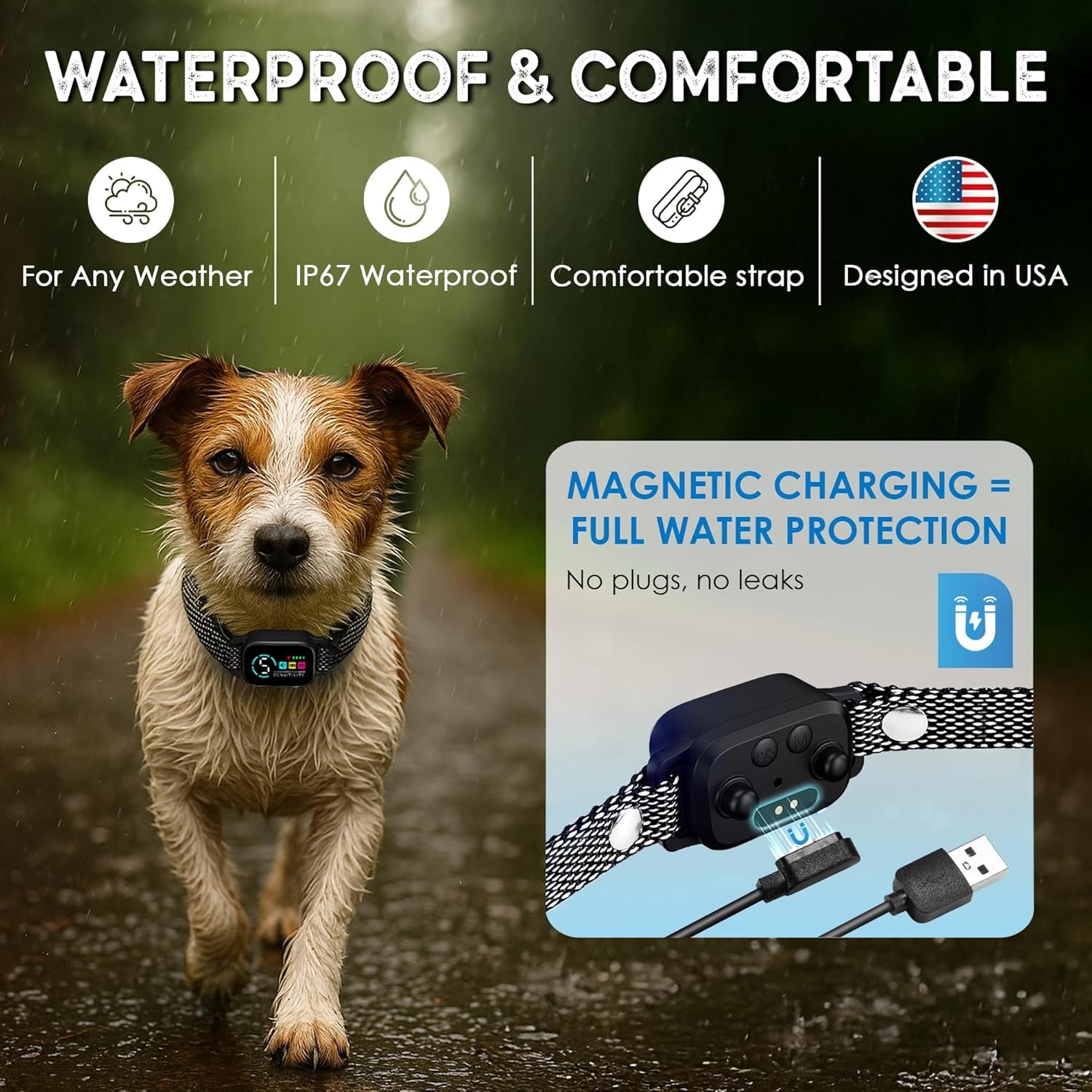 Bark Collar for Small Dogs 8-40 Ibs - No Shock anti Barking Collar with Al Chip - 3 Modes & 5 Sensitivity Levels - Waterproof, Rechargeable, Magnetic Charging - Humane, Effective Training (Black)