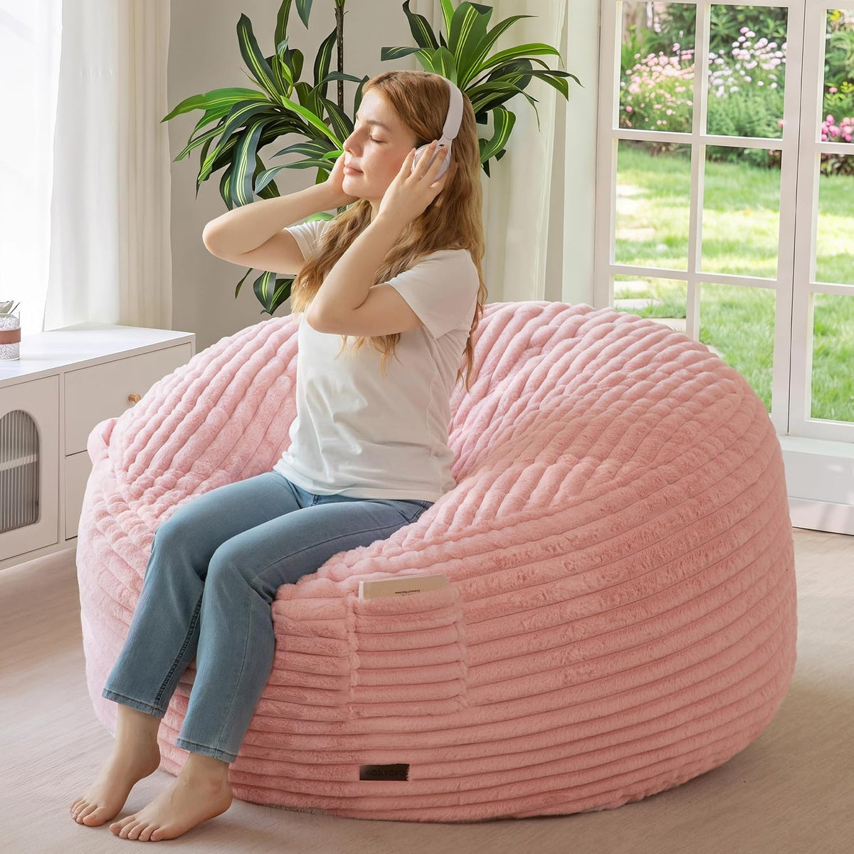 MAXYOYO Bean Bag Chair, Striped Bean Bag Sofa with Removable Cover