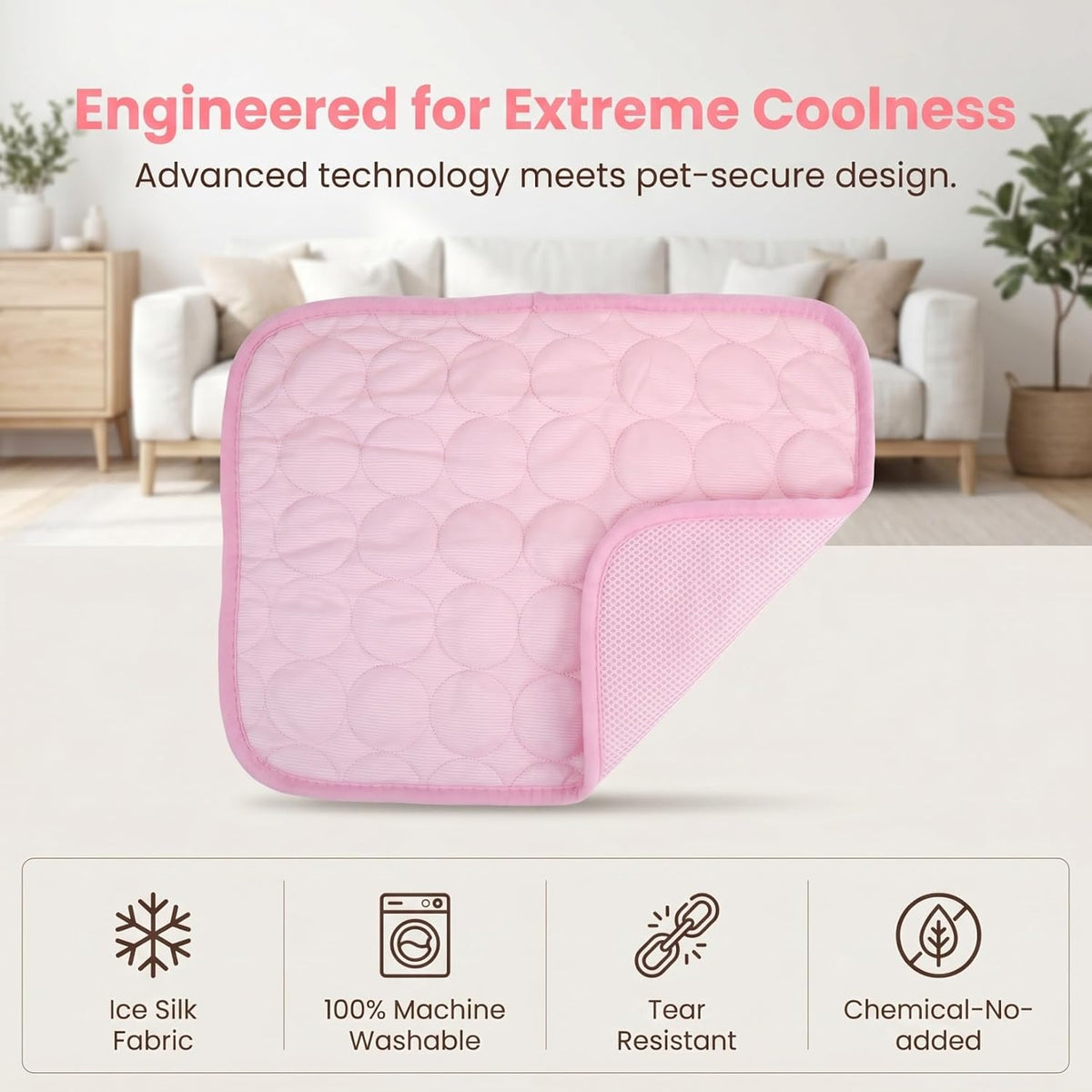 Small Dog Cooling Mat Ice Silk 16X12In Pet Summer Pad for Cats Pink