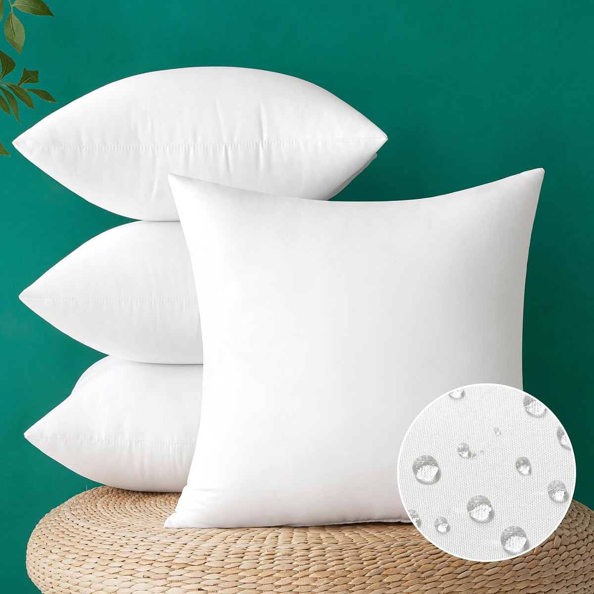 MIULEE 18X18 Inch Outdoor Pillow Inserts, Pack of 4 Waterproof Pillows