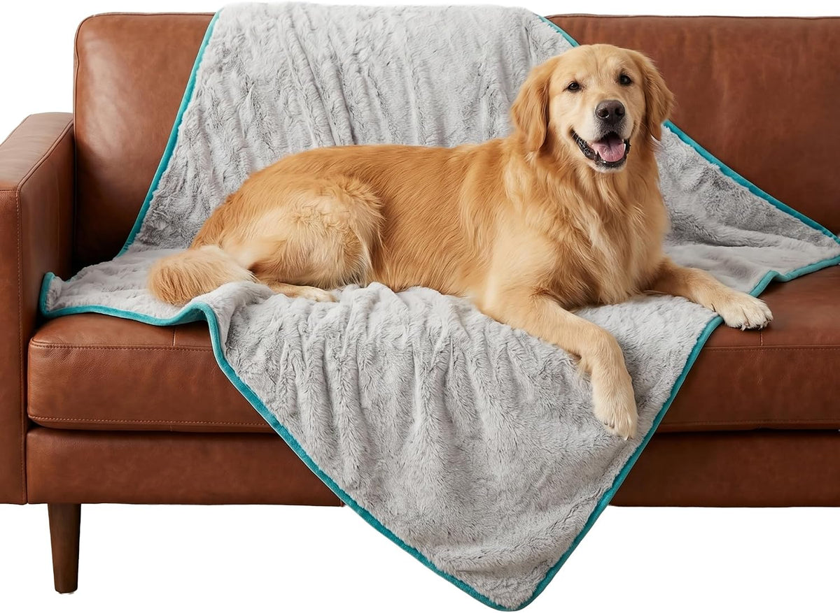 Waterproof Dog Blanket for Couch Bed, Reversible Soft Plush Pet Throw with 3-Layer Leakproof Protection, Washable Furniture Cover for Dogs & Cats, Portable Travel Pet Blanket 48"X40", Grey
