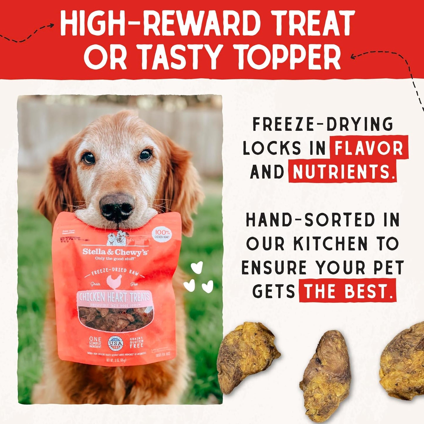 Stella & Chewy'S Freeze-Dried Raw Chicken Heart Dog Treats - Single Ingredient, No Additives - Premium Training Treats - Perfect for Picky Eaters - 11Oz Bag