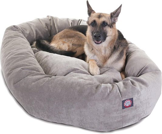 Majestic Pet 52 Inch Micro Velvet Calming Dog Bed Washable – Cozy Soft round Dog Bed with Spine for Head Support - Fluffy Donut Puppy Mat 52X35X11 (Inch) X- Large - Vintage (2025)