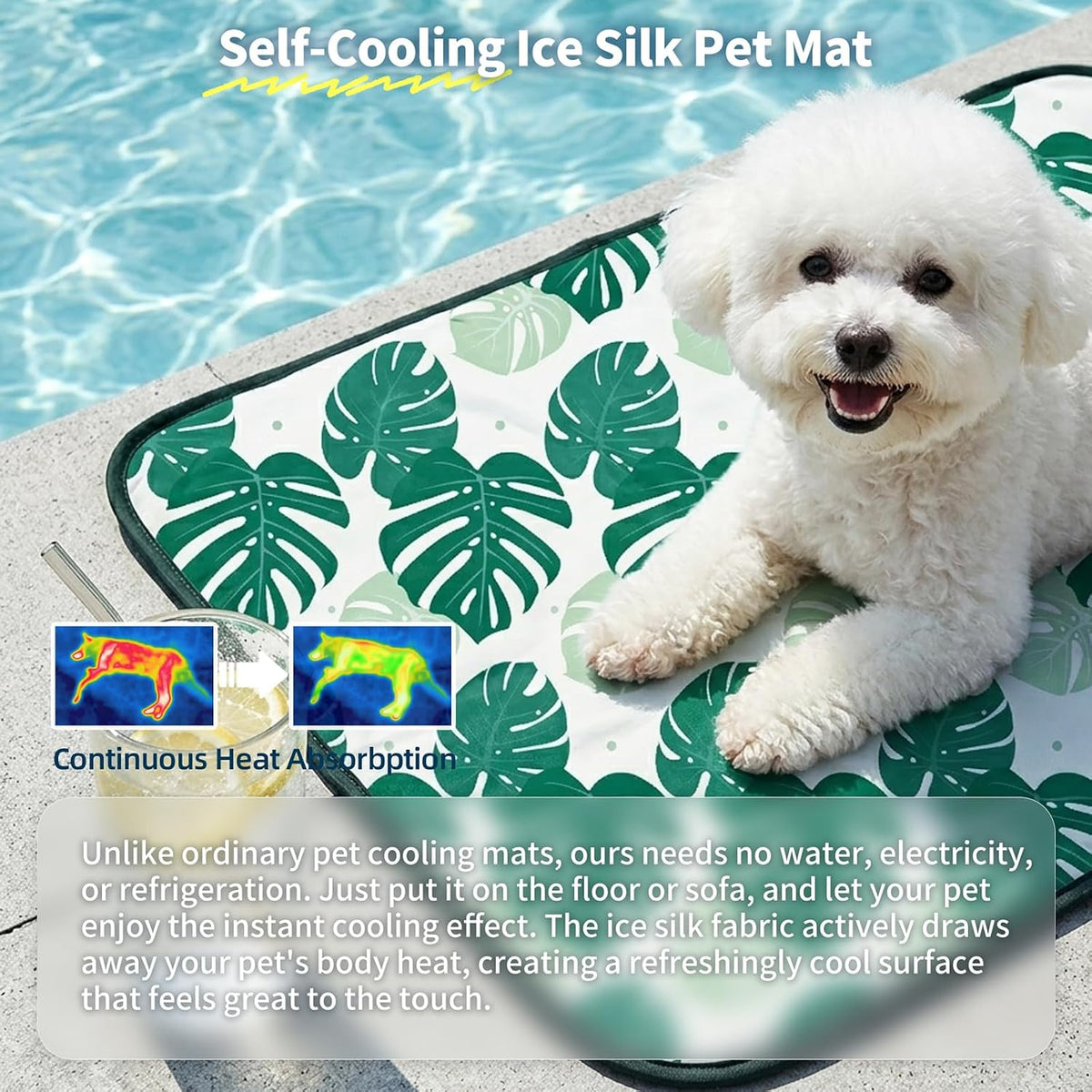 NWK Pet Cooling Mat Q-Max>0.345 Fabric for Dogs & Cats (Green Leaf, Medium)