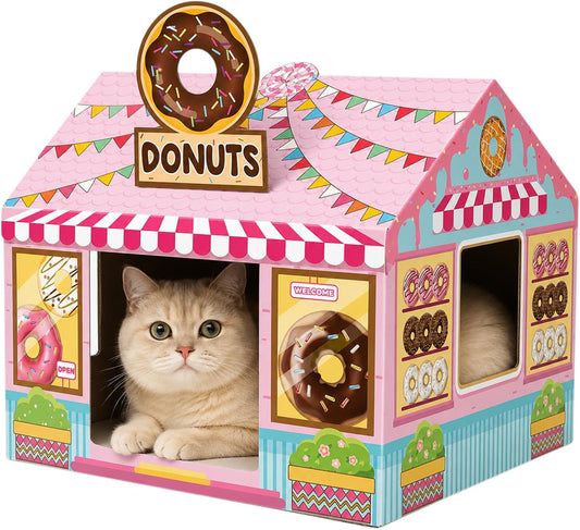 Donut Shop Cardboard Cat House Cat Scratch House with Scratcher