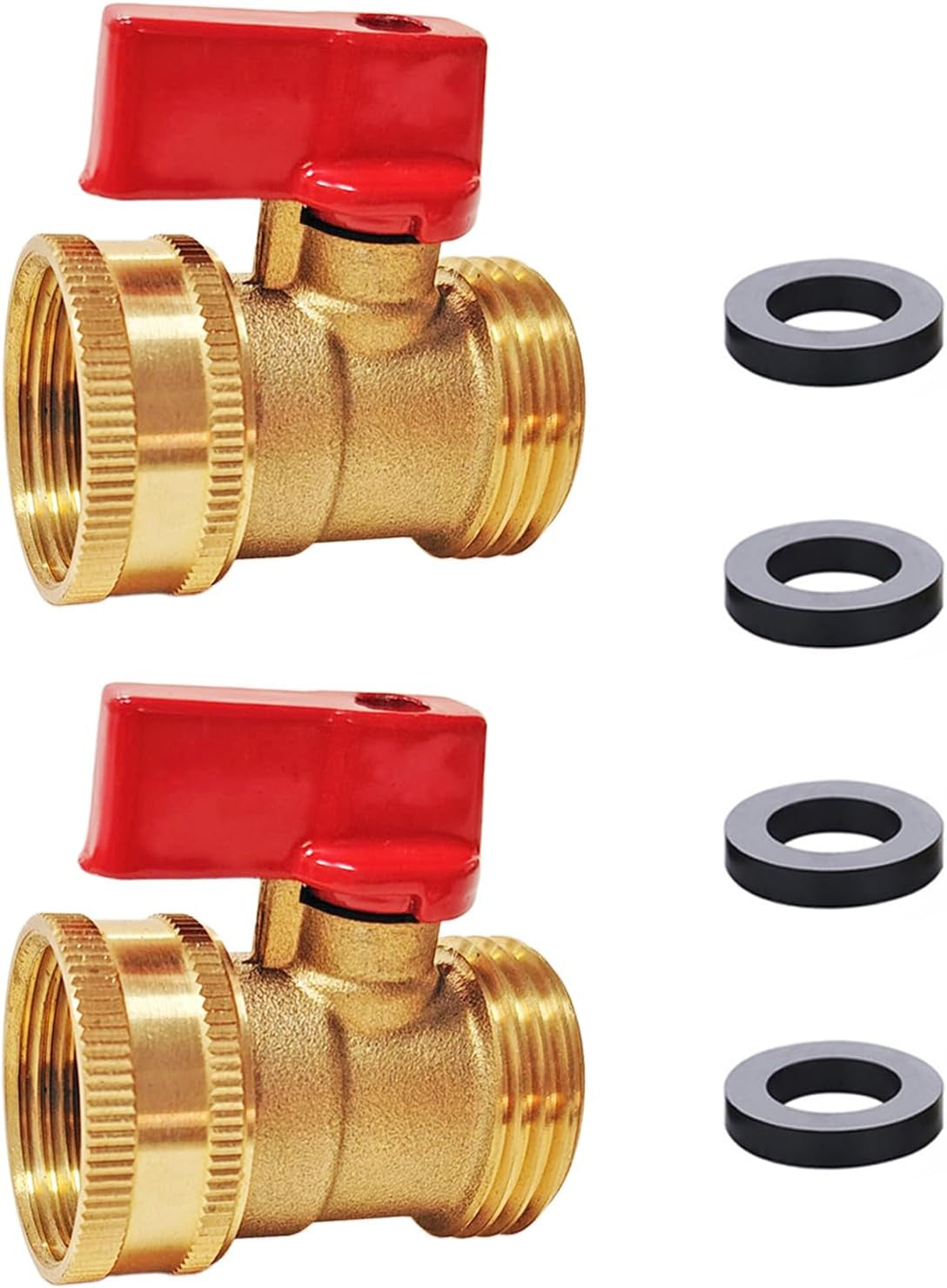 HQMPC Heavy Duty Brass Shut off Valve Big Flow,Garden Hose Shut off Valve for Garden Lawn Irrigatiion Garden Hose Connector Big Handle Easy Turn on off (2PCS) +4 Extra Pressure Washers