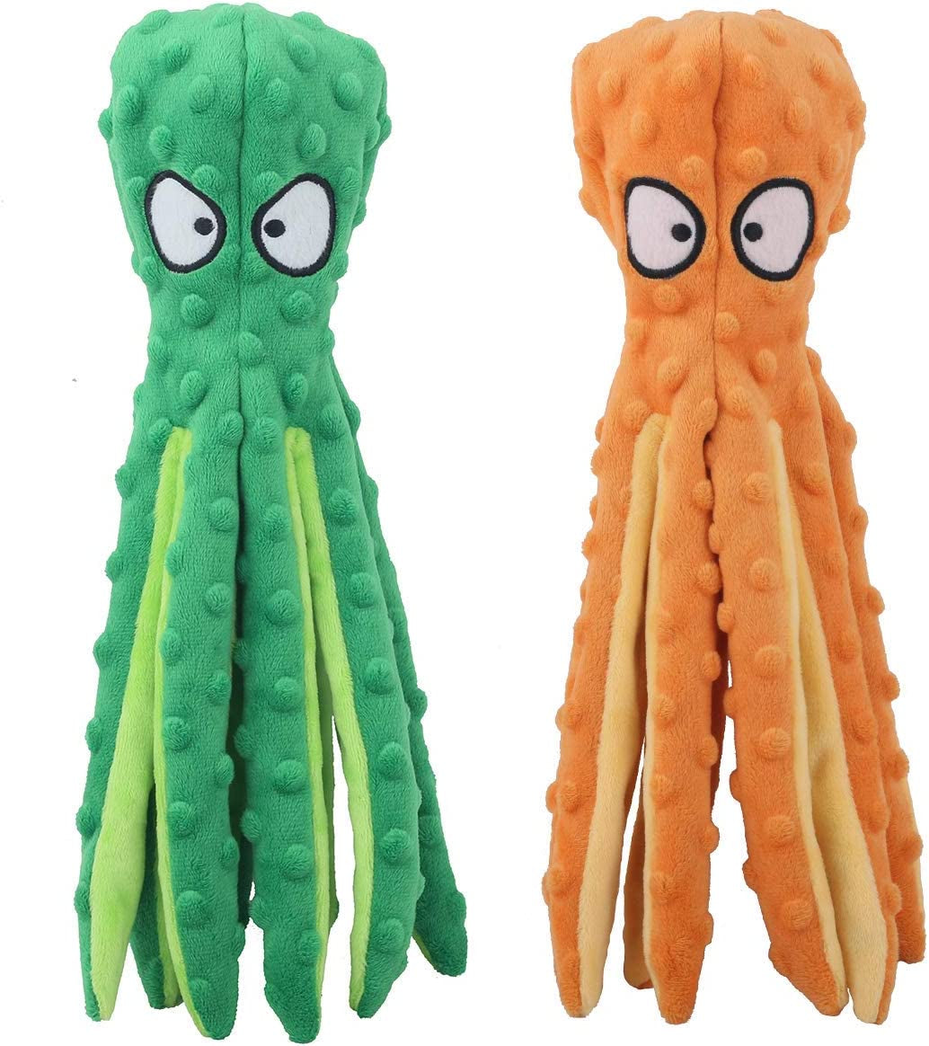 CPYOSN 2 Pack Octopus Dog Toys, No Stuffing Squeaky Crinkle Plush Chew Toys