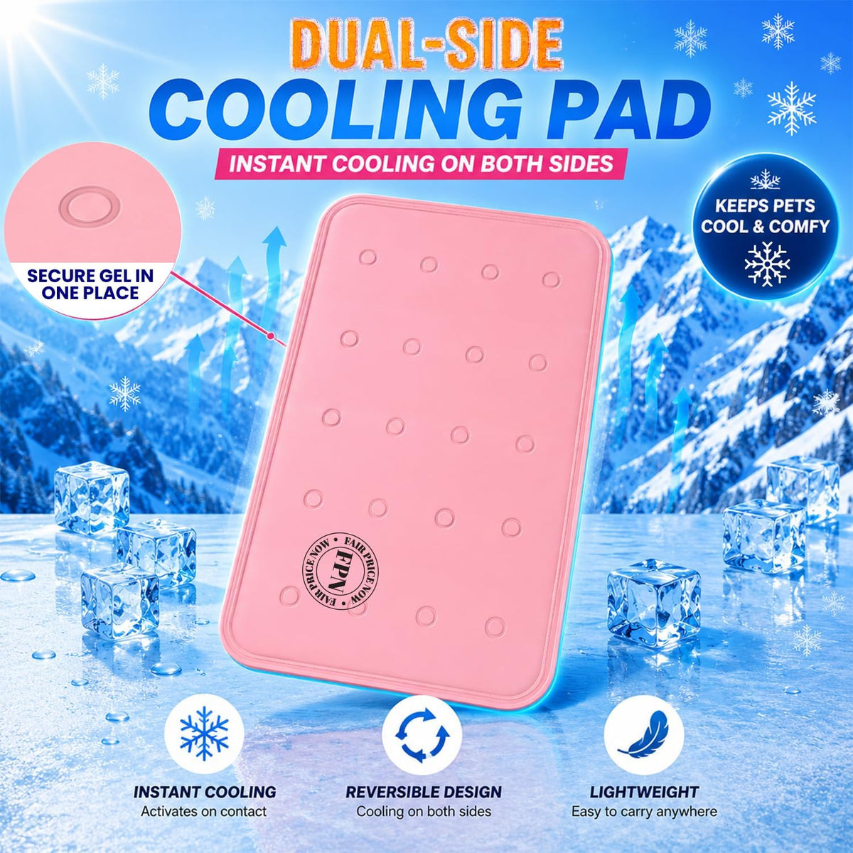 Pet Cooling Mat for Dogs and Cats, Pressure Activated Self Cooling Pad 17.5" X 17.5"
