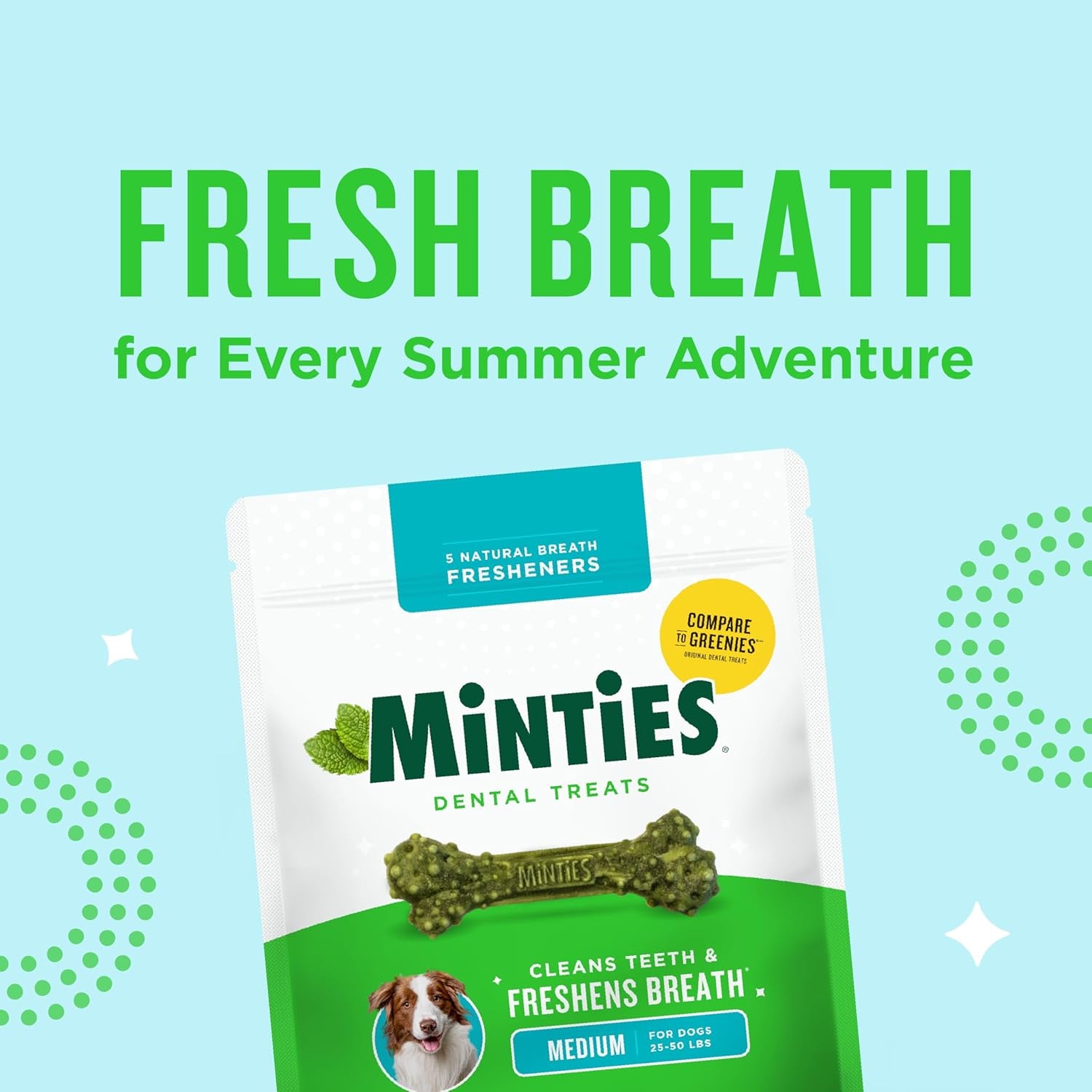 Minties Dental Chews for Dogs, 40 Count, Vet-Recommended Mint-Flavored Dental Dog Treats for Medium Dogs, Bones Clean Teeth, Fight Bad Breath, and Removes Plaque and Tartar