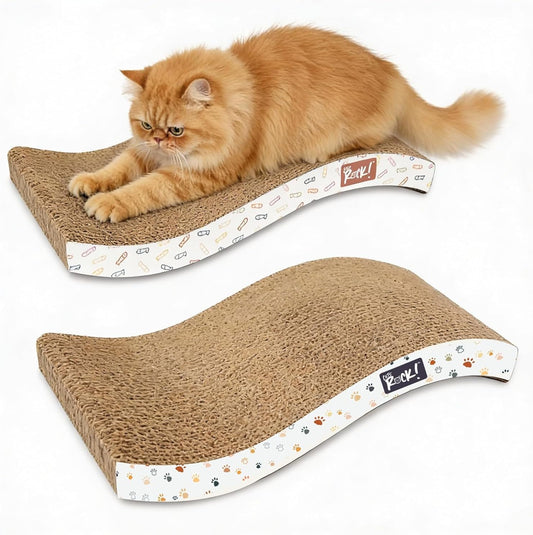 Cats Rock Scratching Board for Indoor Cats, Corrugated Cardboard Cat Scratcher with Catnip, Double-Sided Scratch Pad, Wave Scratcher Ziggy Stripe Design (Pack of 2)