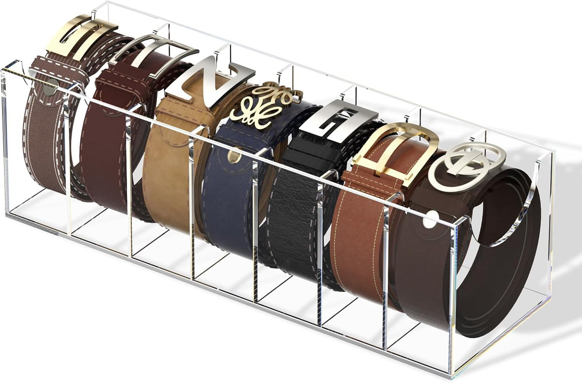 FEMELI Acrylic Belt Organizers Holders for Closet 7 Slots Belt Storage Box