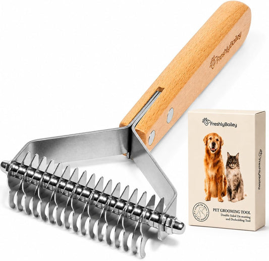 Dematting Comb for Cats and Dogs - Mat Remover - Deshedding Undercoat Rake