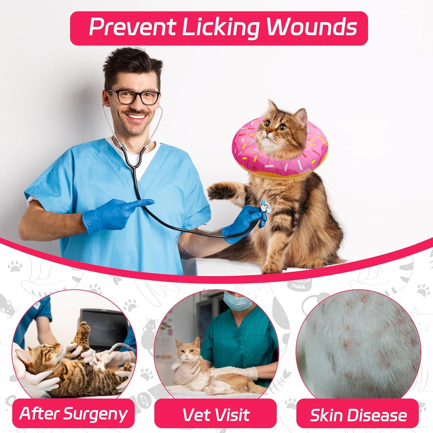 Seyezo Cat Cone Collar Soft, Adjustable Cat Recovery Collars Spay Cones to Stop Licking, Cute Donut E Collar after Surgery, Anti-Lick Wound Healing Elizabethan Collar for Kittens (Donut Pink, Small)